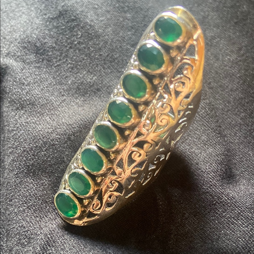 Elegant sterling silver and Green onyx Statement Ring